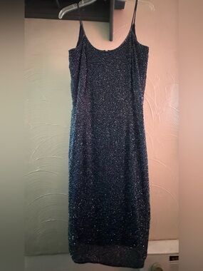 Vintage Papell Boutique 100% Silk Beaded Evening Dress | vintage Size 12